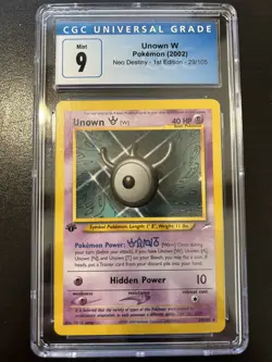 Pokemon 2002 Unown W Neo Destiny 1st Edition NON Holo Rare #29 CGC 9 Mint - Image 1