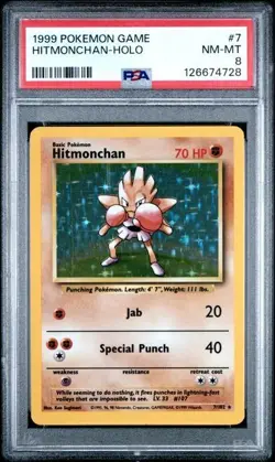 1999 POKEMON BASE SET UNLIMITED #7 HITMONCHAN-HOLO PSA 8 - Image 1