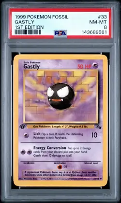 PSA 8 1st Edition Gastly Pokemon Fossil 1999 #33 Uncommon Near Mint Fresh Slab - Image 1
