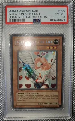 Yugioh 1st Edition LOD 100 Injection Fairy Lily Secret Rare PSA 8 - Image 1