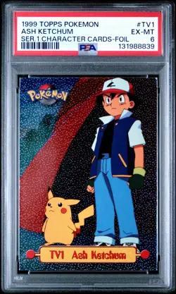 1999 TOPPS POKEMON SER 1 CHARACTER CARDS FOIL #TV1 ASH KETCHUM PSA 6 - Image 1