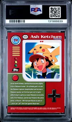 1999 TOPPS POKEMON SER 1 CHARACTER CARDS FOIL #TV1 ASH KETCHUM PSA 6 - Image 2