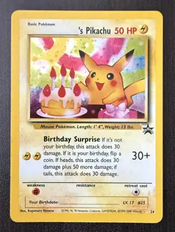 Pokemon Happy BIRTHDAY PIKACHU Card - BLACK STAR PROMO - #24 Holo WOTC - VINTAGE - Image 1