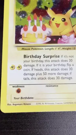 Pokemon Happy BIRTHDAY PIKACHU Card - BLACK STAR PROMO - #24 Holo WOTC - VINTAGE - Image 2