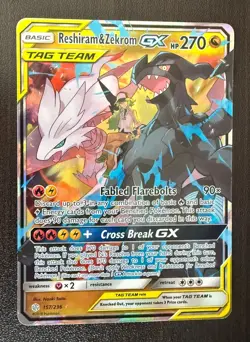 Reshiram & Zekrom GX 157/236 Sun and Moon Cosmic Eclipse Holo - NM Pokemon Card - Image 1