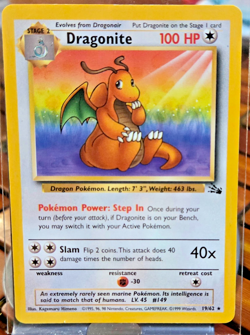 Dragonite 19/62 Fossil Rare 1999 Pokemon Card (Non-Holo) ungraded excellent cond - Image 1