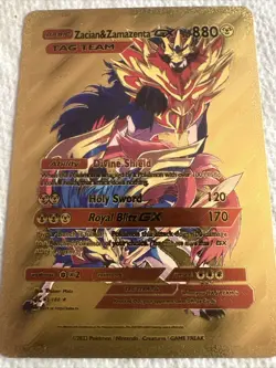 Zacian & Zamazenta Gx Tag TeamGold Foil Fan Art Pokemon Card Display Card - Image 1
