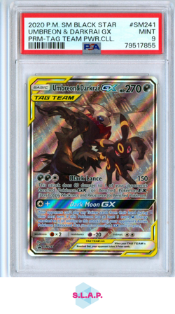 UMBREON & DARKRAI GX PRM-TAG TEAM PWR.CLL. POKEMON SM BLCK STR 2020 SM241 PSA 9 - Image 1
