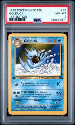 PSA 8 1st Edition Golduck Pokemon Fossil Uncommon #35 1999 Near Mint Fresh Slab - Image 1