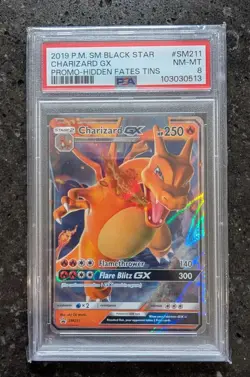 2019 Pokemon SM Hidden Fates Tin Black Star Promo Charizard GX #SM211 PSA 8 NM - Image 1
