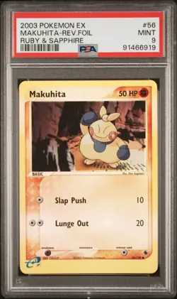Makuhita Reverse Holo 56/109 EX Ruby & Sapphire PSA 9 Mint Pokemon Card - Image 1