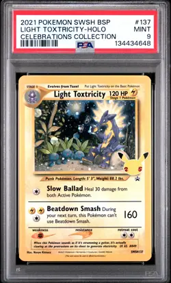 2021 POKEMON SWSH BLACK STAR PROMO CELEBRATIONS COLL LIGHT TOXTRICITY-HOLO PSA 9 - Image 1
