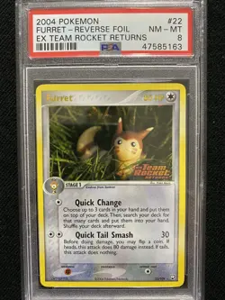 2004 Pokemon EX Team Rocket Returns Furret Reverse Foil 22/109 PSA 8 - Image 1