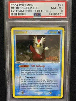2004 Pokemon EX Team Rocket Returns Dark Delibird Reverse Foil 21/109 PSA 8 - Image 1