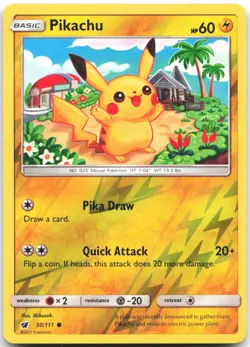 Pikachu 30/111 Common Crimson Invasion Pokemon Reverse Holo Near Mint - Image 1