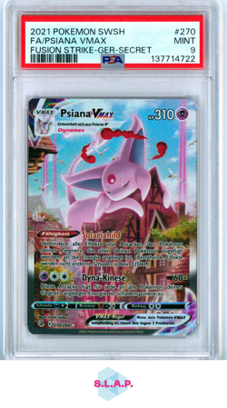 FA/PSIANA VMAX FUSION STRIKE-GER-SECRET POKEMON SWSH 2021 270 PSA 9 - Image 1