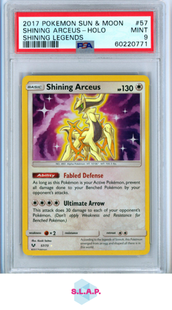 SHINING ARCEUS-HOLO SHINING LEGENDS POKEMON SM SHINING LEGENDS 2017 57 PSA 9 - Image 1