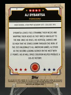 2025 Topps Chrome McDonald's All American AJ Dybantsa #7 Blue Raywave Refractor - Image 2