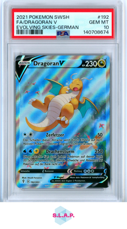 FA/DRAGORAN V EVOLVING SKIES-GER POKEMON SWSH EVOLVING SKIES 2021 192 PSA 10 - Image 1