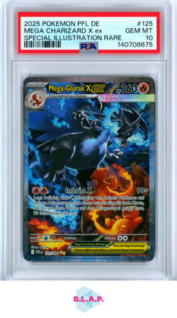 MEGA CHARIZARD X EX SPECI4L ILL RARE POKEMON GER PFL -PH FLAMES 2025 125 PSA 10 - Image 1