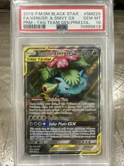 2019 POKEMON SM BLACK STAR PROMO #SM229 FULL ART/VENUSAUR & SNIVY GX PSA 10 - Image 1