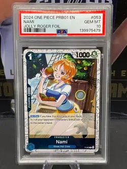 2024 One Piece PRB-01 English P-053 Nami Jolly Roger Foil PSA 10 GEM MINT - Image 1