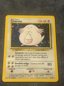 Pokemon TCG Base Set Chansey Card 3/102 Holo LP+ - Image 1