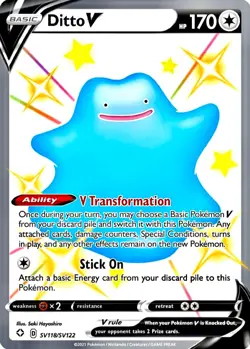 Ditto V SHINY SV118/SV122 Holo Shining Fates NM Full Art Ultra Rare Pokemon Card - Image 1