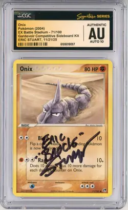 CGC Auto 10 Signed Eric Stuart Pokemon TCG Onix 71/100 Sandstorm Regular (2004) - Image 1