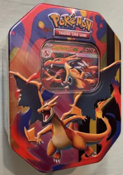 POKEMON TCG MEGA CHARIZARD Y ex TIN w/4 BOOSTER PACKS - Image 1