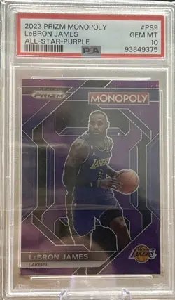 2023 PRIZM MONOPOLY LeBRON JAMES ALL-STAR PURPLE #PS9 PSA 10 - Image 1