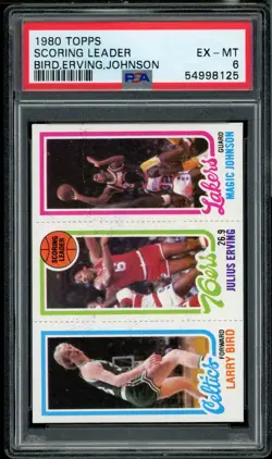 1980 TOPPS SCORING LEADER JULIUS ERVING/LARRY BIRD/MAGIC JOHNSON PSA 6 - Image 1