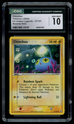 CGC 10 GEM MINT Pokemon Chinchou 57/101 EX Hidden Legends Reverse Holo - Image 1