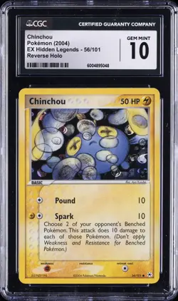 2004 POKEMON EX HIDDEN LEGENDS - REVERSE HOLO #56/101 CHINCHOU CGC 10 GEM MINT - Image 1