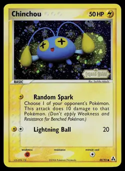 Pokemon Card - Chinchou Legend Maker 50/92 Reverse Holo Stamped - Image 1