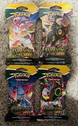 Evolving Skies Pokemon TCG Sleeved Booster Pack Complete Art Set (4 Packs) - Image 1