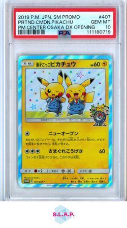 PRETEND COMEDIAN PIKACHU POKEMON CENTER OSAKA DX OPENING JP PRM 2019 407 PSA 10 - Image 1