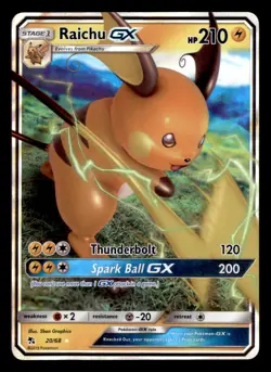 RAICHU GX 20/68 HOLO GX RARE HIDDEN FATES POKEMON TCG NM - Image 1