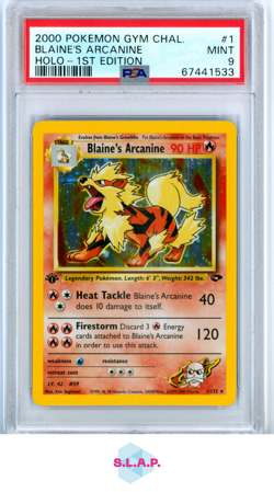 BLAINE'S ARCANINE HOLO-1ST EDITION POKEMON GYM CHALLENGE 2000 1 PSA 9 - Image 1