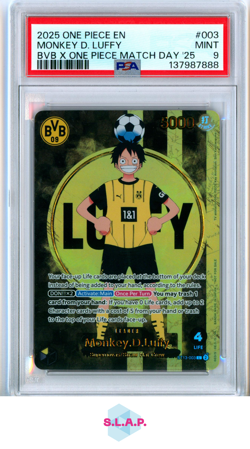 MONKEY D. LUFFY BVB X ONE PIECE MATCH DAY '25 ONE PIECE PROMOS 2025 003 PSA 9 - Image 1