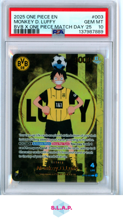 MONKEY D. LUFFY BVB X ONE PIECE MATCH DAY '25 ONE PIECE PROMOS 2025 003 PSA 10 - Image 1