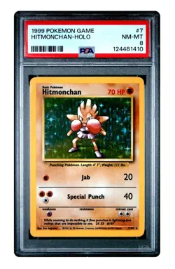 RARE 1999 POKEMON BASE SET UNLIMITED #7 HITMONCHAN-HOLO NEAR MINT-MINT! PSA 8 - Image 1