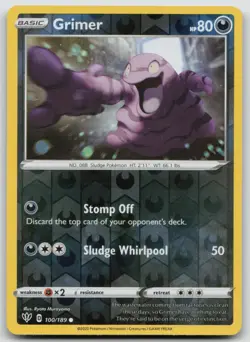 Reverse Holo Grimer 100/189 SWSH03: Darkness Ablaze Common Pokemon TCG Card - Image 1
