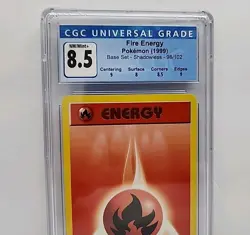 CGC 8.5 Fire Energy 98/102 SHADOWLESS 1999 Pokemon Base Set Card Graded Subgrade - Image 2