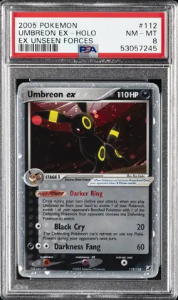 2005 POKEMON EX UNSEEN FORCES #112 UMBREON EX-HOLO PSA 8 - Image 1