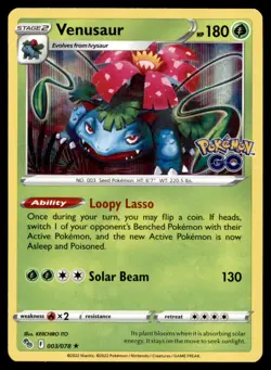 Venusaur 003/078 Holo Rare Pokemon GO Pokemon Holo Lightly Played - Image 1