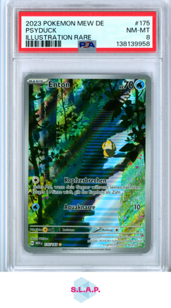 PSYDUCK ILLUSTRATION RARE POKEMON GERMAN MEW DE-151 2023 175 PSA 8 - Image 1