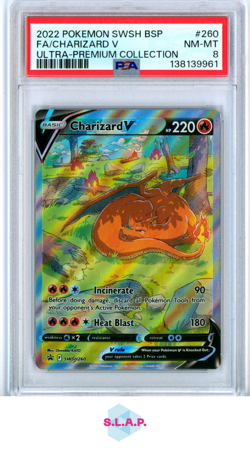 FA/CHARIZARD V ULTRA-PREMIUM COLL POKEMON SWSH BLCK STR PRM 2022 260 PSA 8 - Image 1