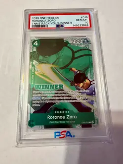 One Piece TCG Roronoa Zoro (WINNER Pack 2025 Vol. 3) EB02-019 PSA 10 - Image 1