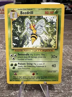 Pokemon TCG Beedrill Base Set, Unlimited Rare Card 17/102 NM Centered - Image 1